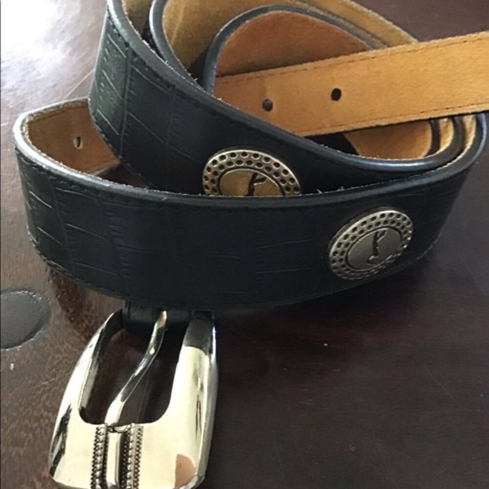 Golf Theme Black Leather Belt XL
